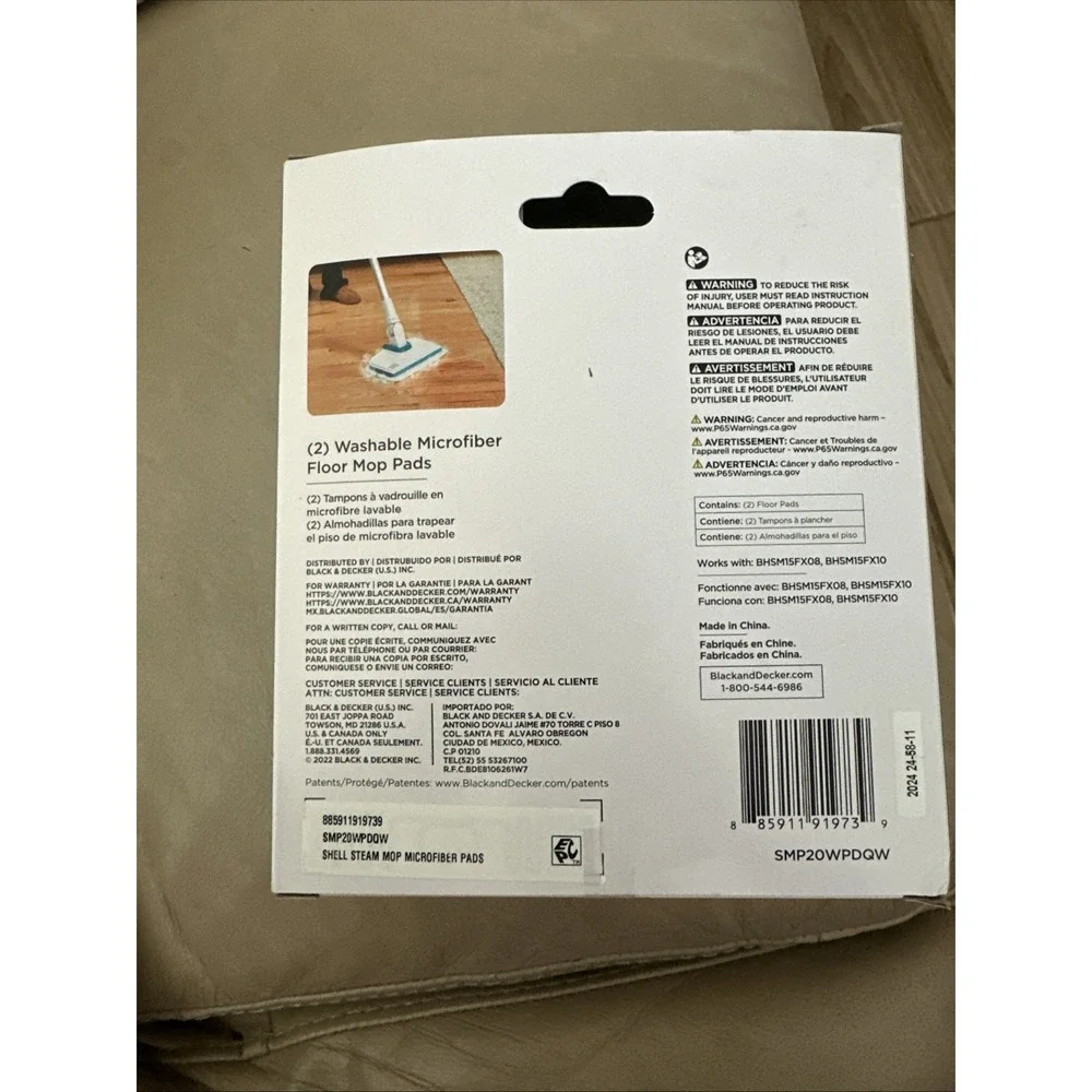 Black + Decker Steam Mop Replacement Pads‎ 2 Pack New In Box SMP20WPDQW